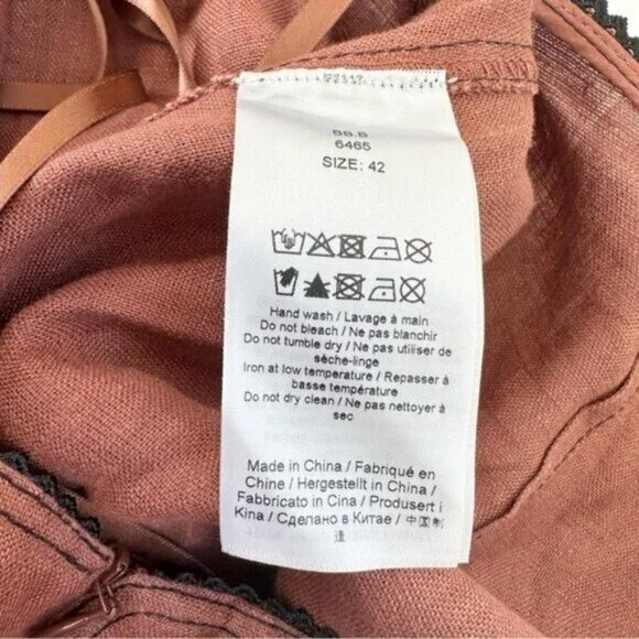 Ganni Bead Embellished Hemp Cut Out Root Beer Brown Midi Dress Size L - Picture 13 of 15